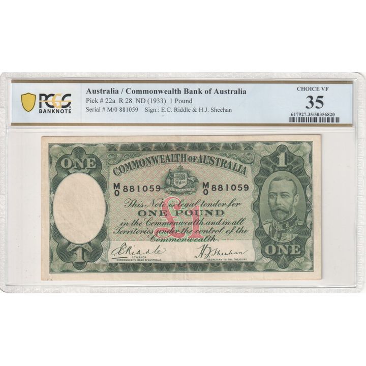 Riddle/Sheehan, One Pound, ND (1933), PCGS Choice VF 35