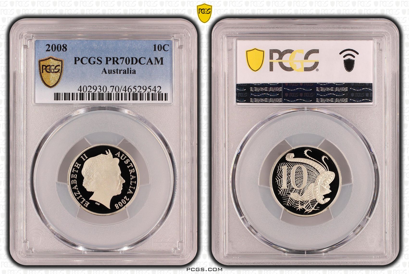 Elizabeth II, Ten Cent, 2008, PCGS PR70DCAM