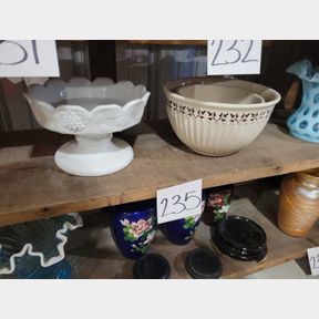Paula Deen Mixing Bowls and Milk Glass Compote