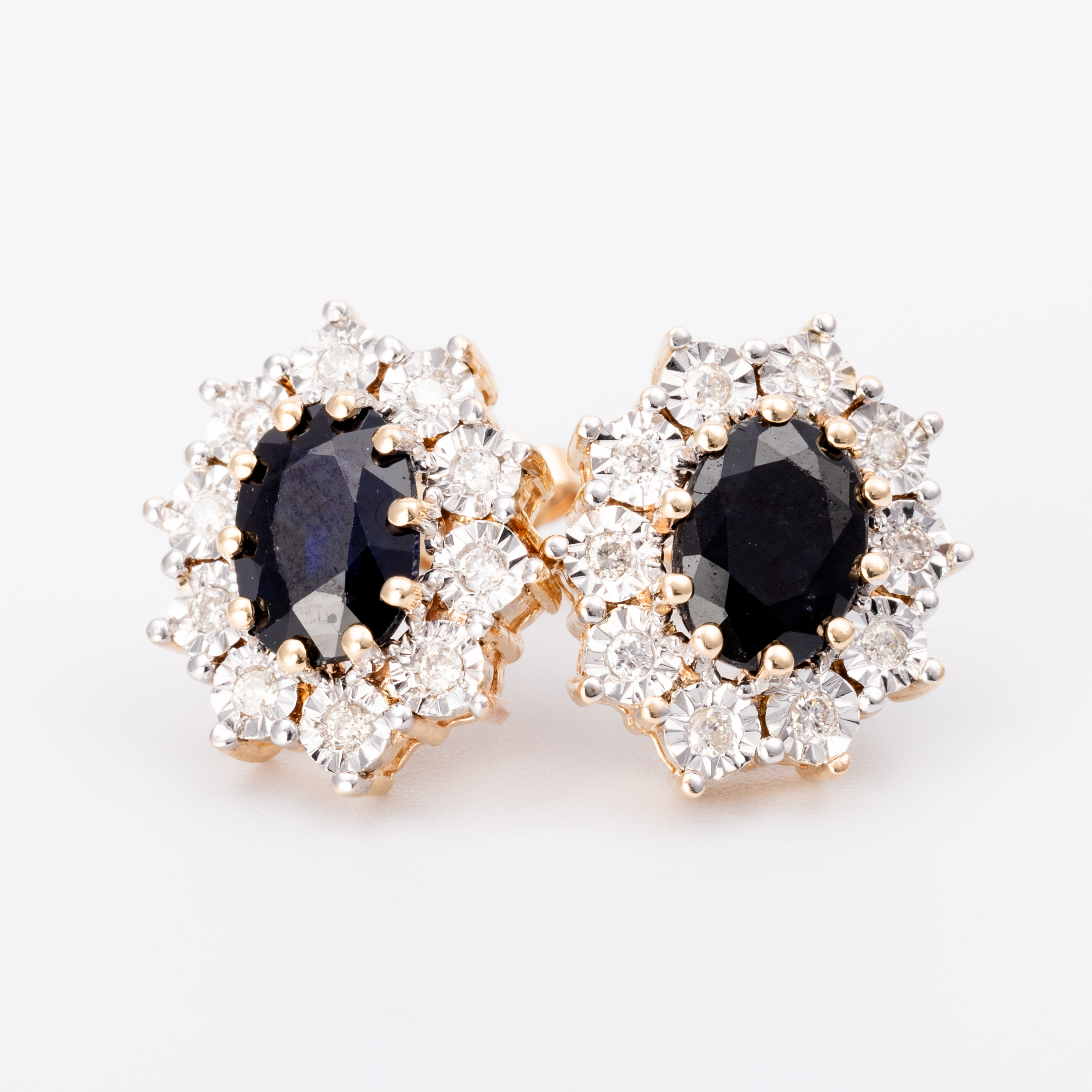 Sapphire & Diamond Cluster Stud Earrings 9ct Gold