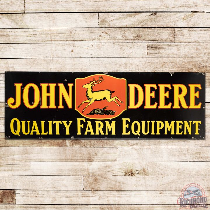 John Deere Quality Farm Equipment 9' SS Porcelain Sign w/ Four Legged Deer Logo
