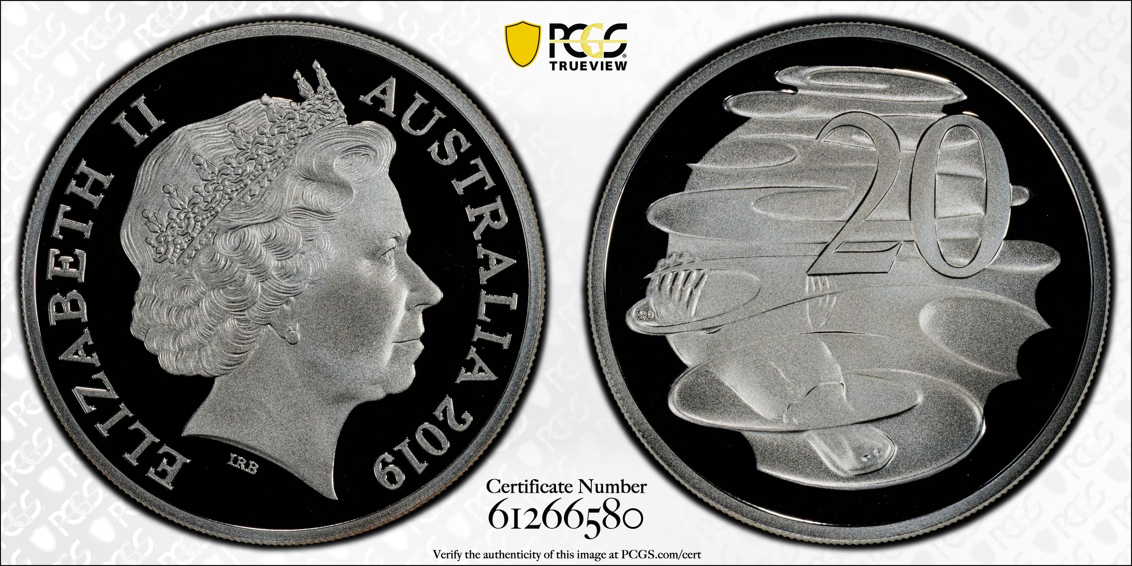 Silver, Twenty Cent, 2019, PCGS PR69DCAM