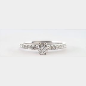 18CT WHITE GOLD HALO RING WITH 0.233CTS COLOUR G CLARITY VS1 CENTRE & 14 ROUND DIAMONDS = 0.150CTS - 51629/102