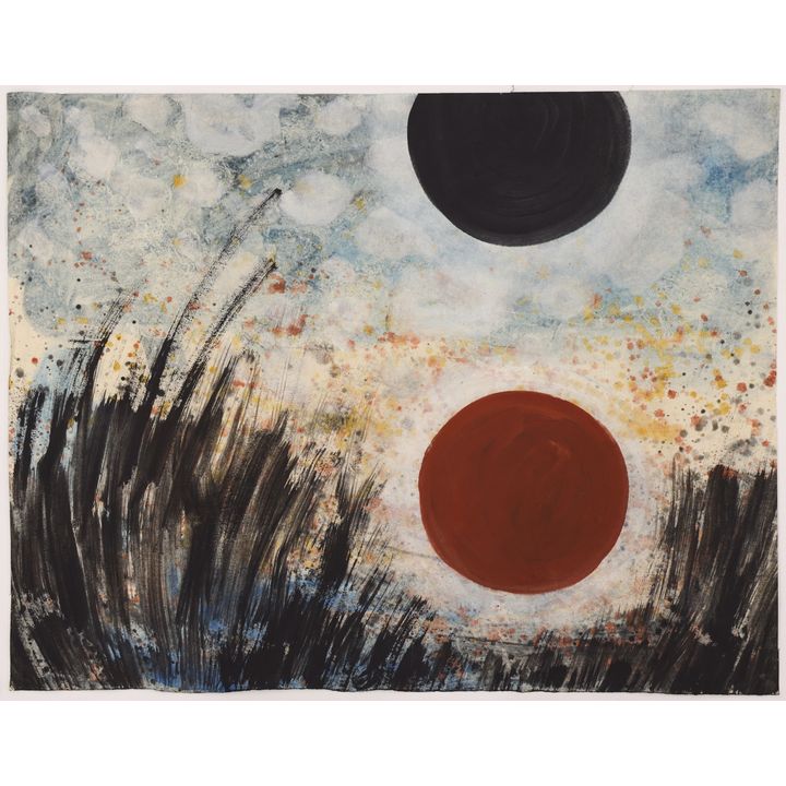 Neil Meitzler ''Red and Black Moon'' 1950's Casein on Paper