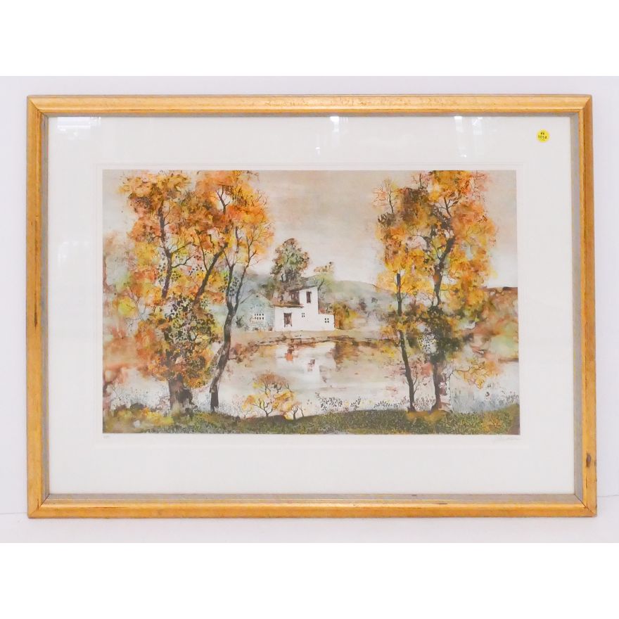 Antonio Rivera 'Autumn River' S/N Lithograph Gallery Framed- 25x34''