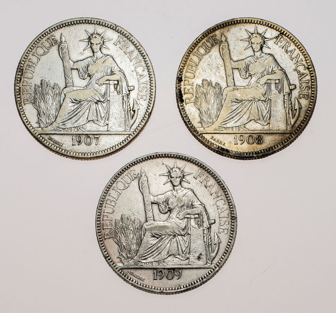 NGC-AU 1913A 洗浄 フランス領インドシナ ピアストル 銀貨女神座像 仏領インドシナ-French Indo-China. 美. VF. 女神座像 1ピアストル銀貨