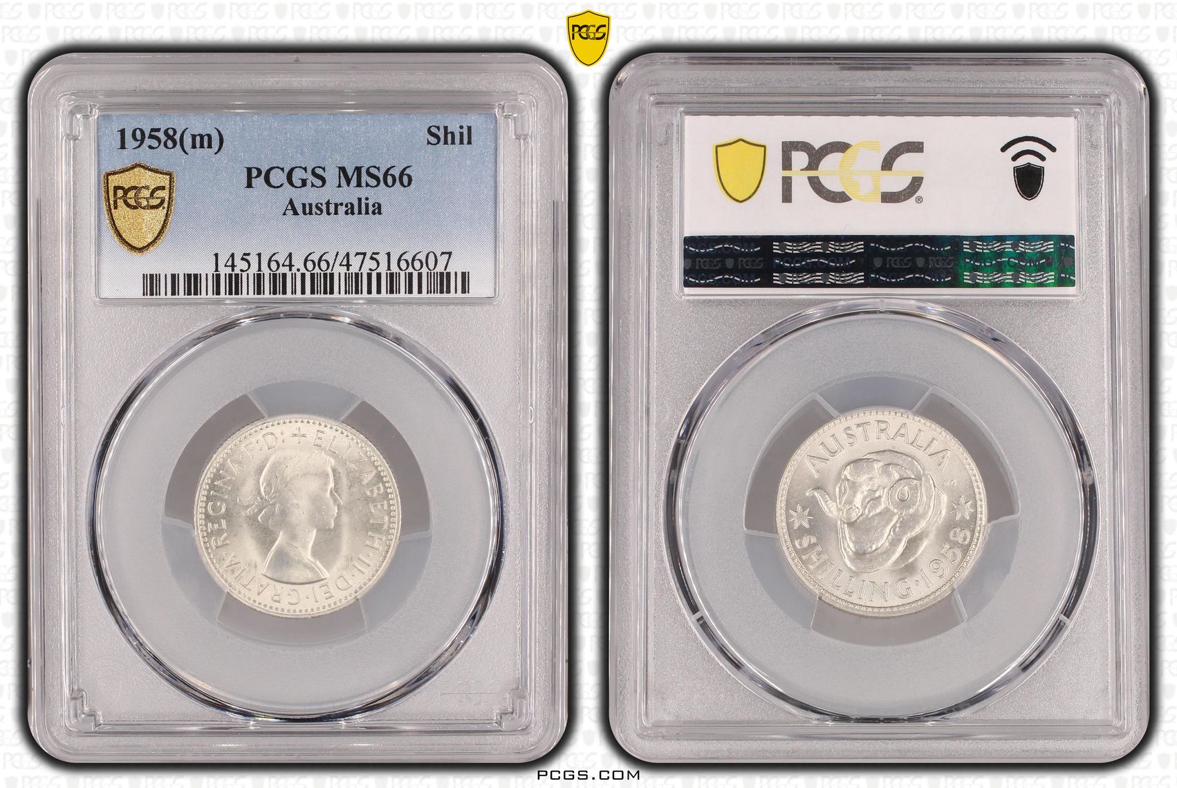 Shilling, 1958(m), PCGS MS 66
