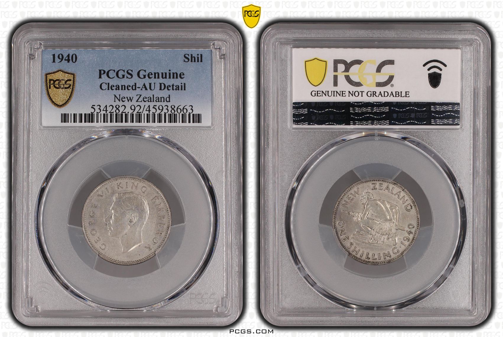 1940 New Zealand Shilling Silver PCGS - Genuine - AU Details (92 - Cleaned) -663