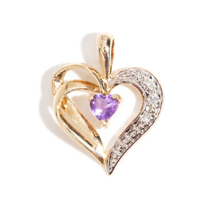Amethyst & Diamond 9ct Gold Pendant ,