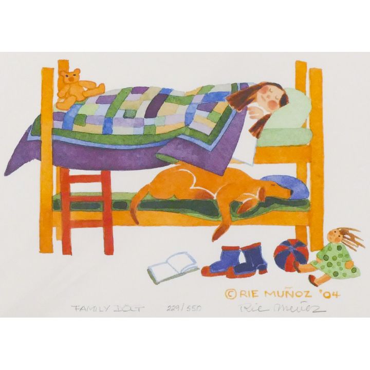 Rie Munoz ''Family Dog'' 2004 Signed Print 9.25''x10.5'' Sheet.