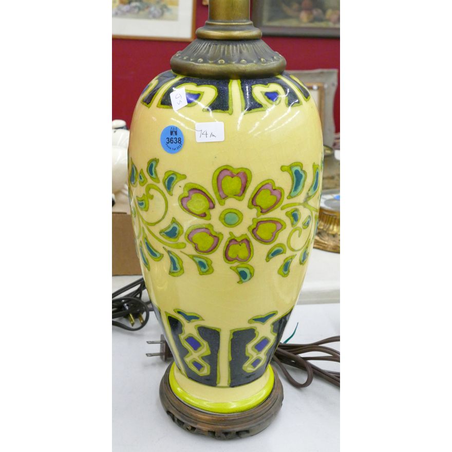 Vintage Japanese Floral Pottery Table Lamp 24''