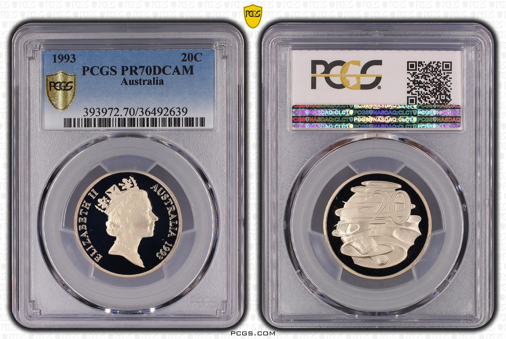 191 · 1993 Australia Twenty Cent, 20c PCGS - PR70DCAM POP 20/0 -639