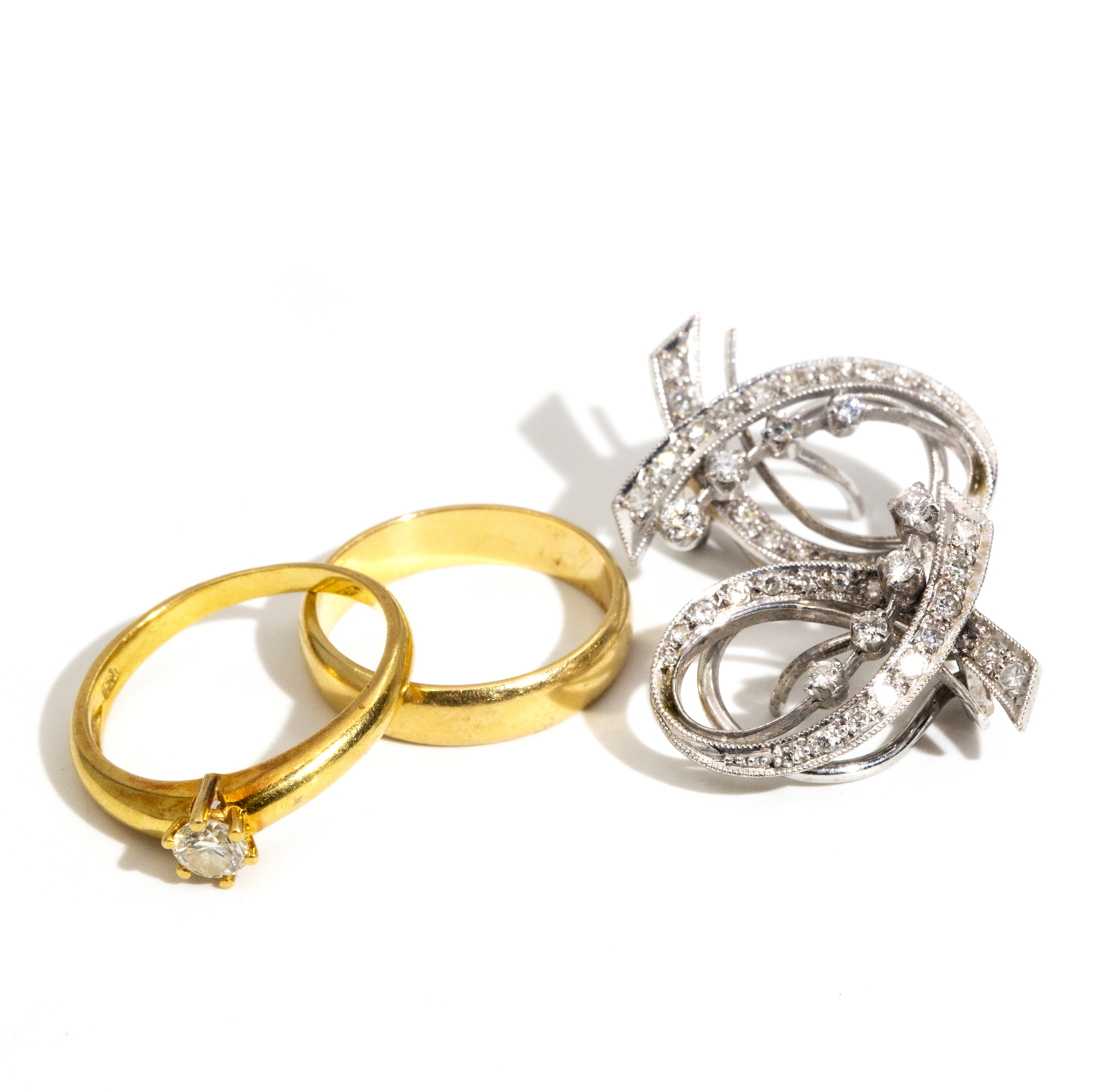 Diamond Earrings, Diamond Ring & Gold Band