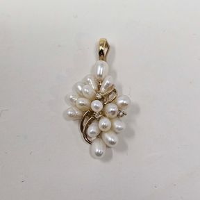 14K Yellow Gold Diamond Freshwater Pearl Pendant