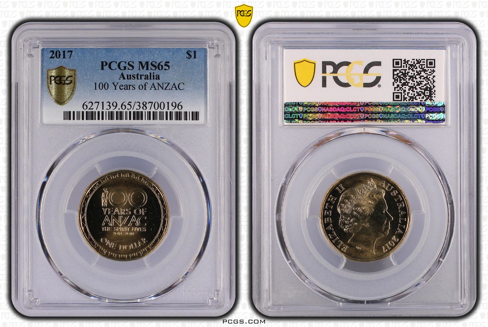 100 Years of ANZAC, One Dollar, 2017, PCGS MS 65