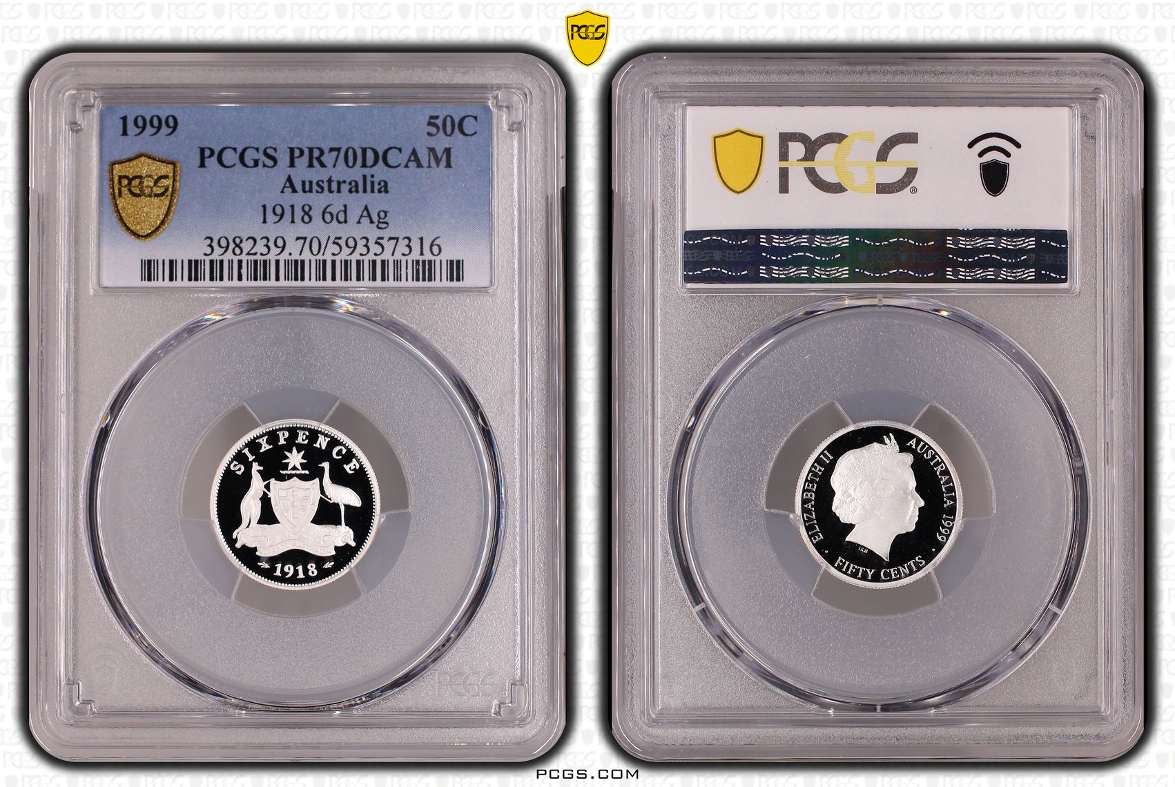 Elizabeth II, 1918 6d Silver, Fifty Cent, 1999, PCGS PR70DCAM