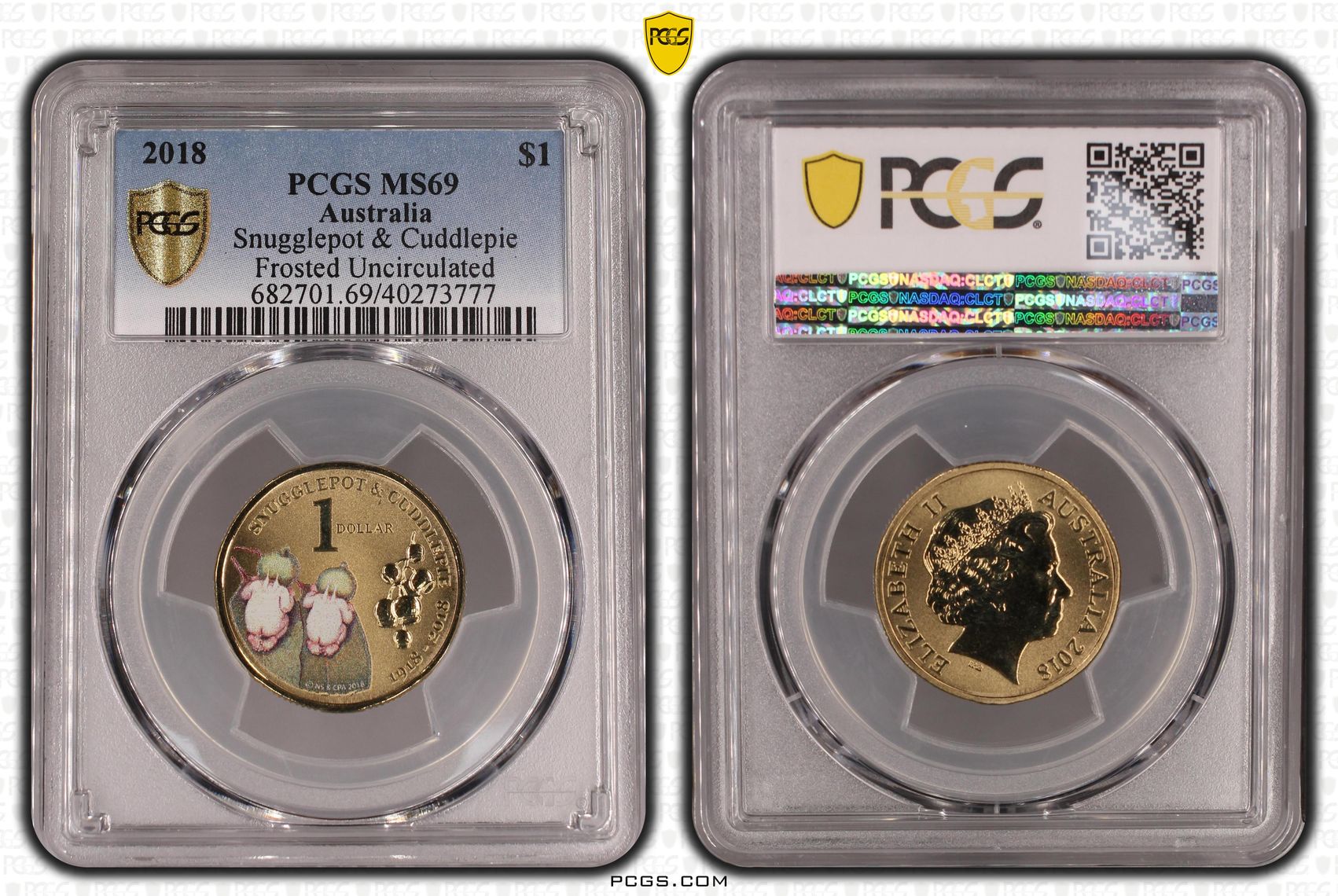 Snugglepot & Cuddlepie Frosted Uncirculated, One Dollar, 2018, PCGS MS69