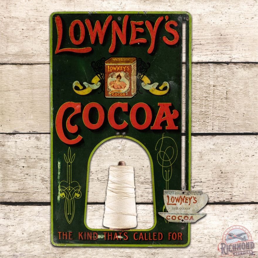 Lowney's Breakfast Cocoa Double Sided Tin String Holder Sign
