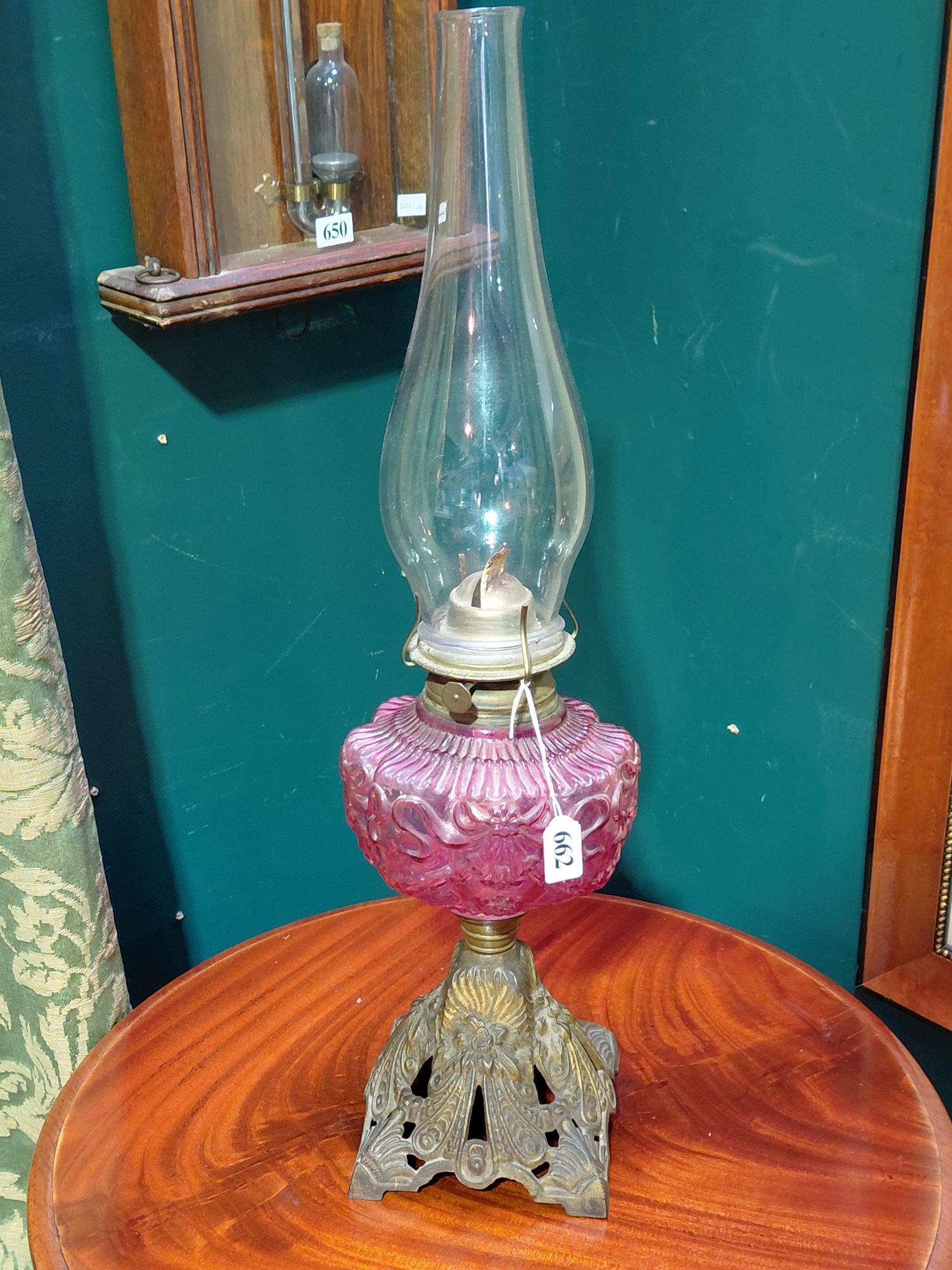 Late Victorian Cranberry Glass Kerosene Lamp
