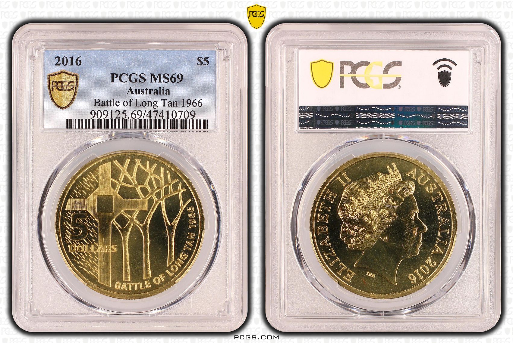 Elizabeth II, Battle of Long Tan 1966, Five Dollar, 2016, PCGS MS69
