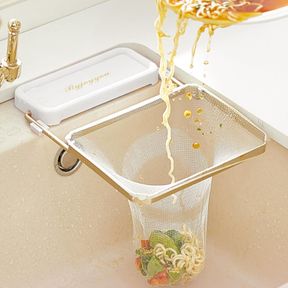 SINK HANGING DRAIN BASKET STAINLESS STEEL CORNER SINK STRAINER BASKET HOLDER WITH 50 PCS FILTER MESH STRAINER KITCHEN SINK FOOD CA
