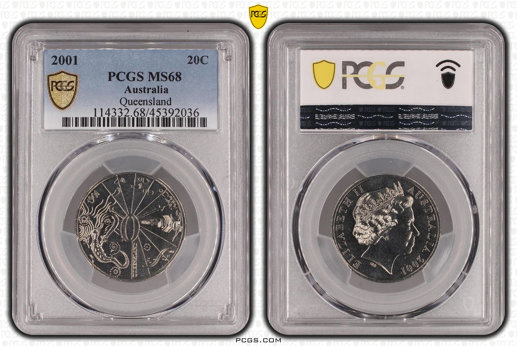2001 Australia Twenty Cent, 20c Queensland PCGS - MS68 -036