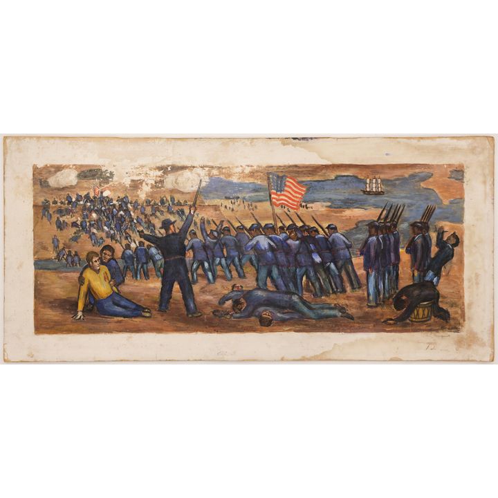 Albert Runquist WPA Civil War Scene Mural Study Oil on Masonite