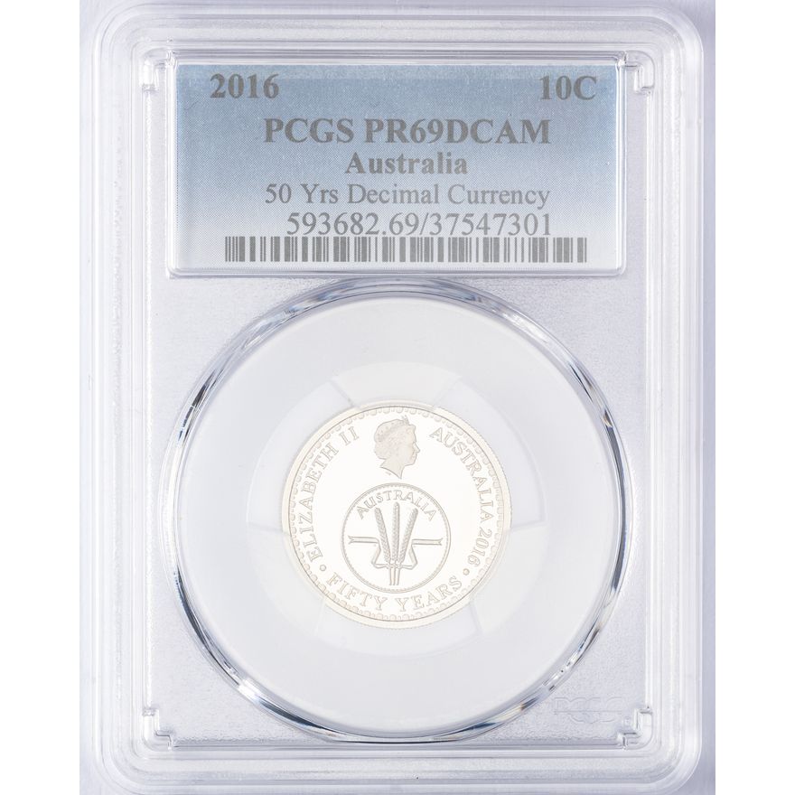 Elizabeth II, 50 Yrs Decimal Currency, Ten Cent, 2016, PCGS PR69DCAM
