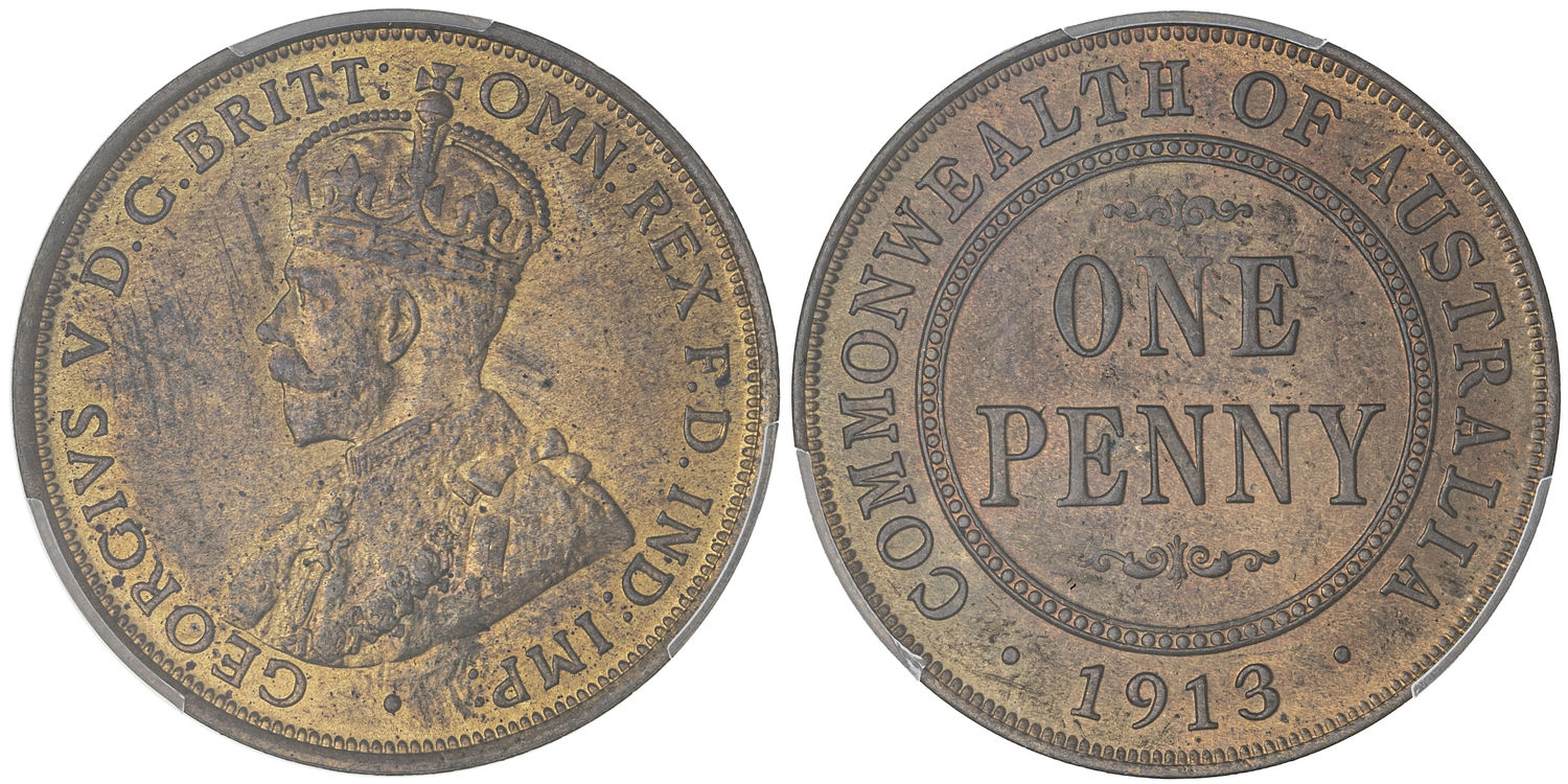 George V, Penny, 1913, PCGS MS64RB