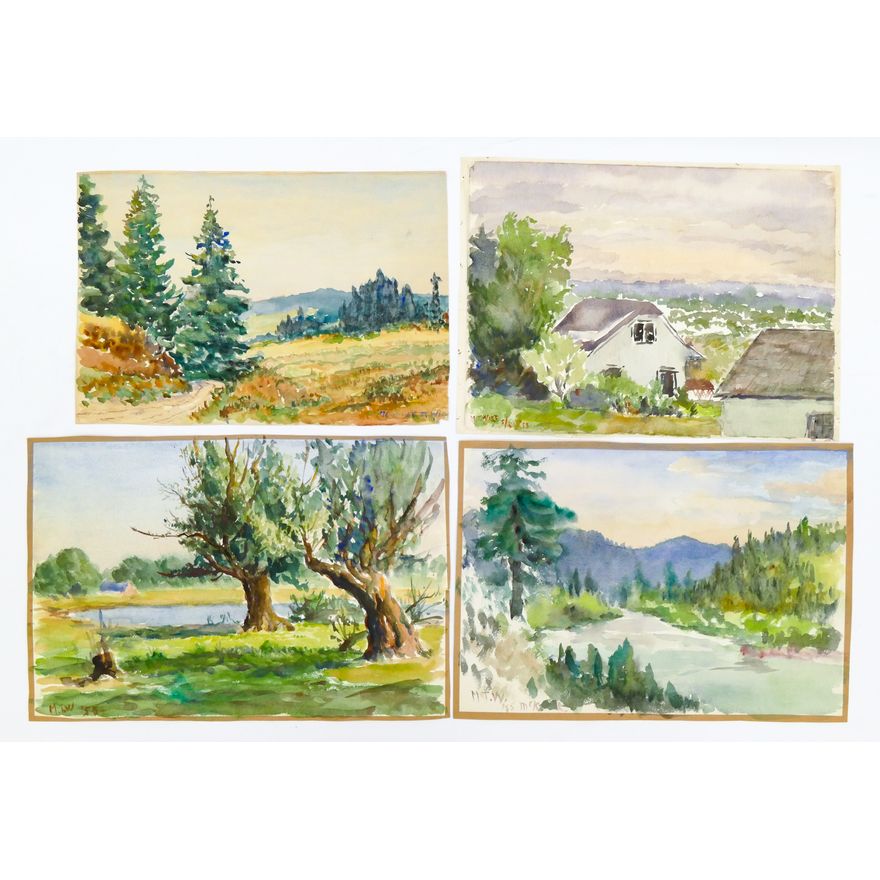 4pc Melville Wire Landscape 1950's Signed Watercolors