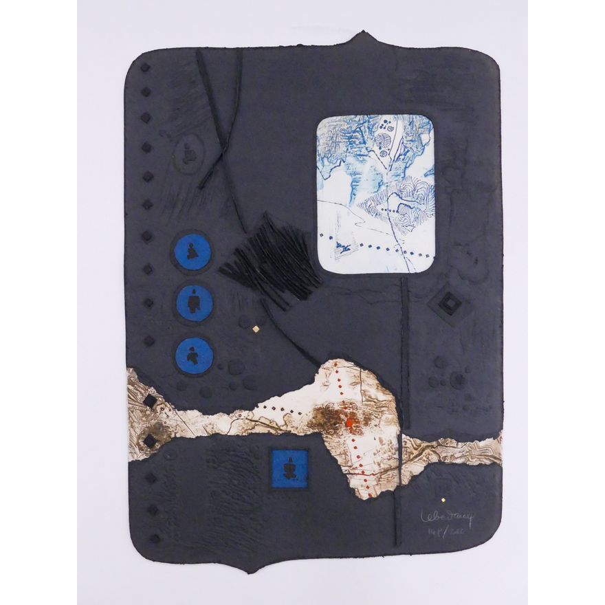 Hoi Lebadang (1921-2015 Vietnam, France) Black Mixed Media Editioned Artwork. Measures roughly 30 x 21.5''