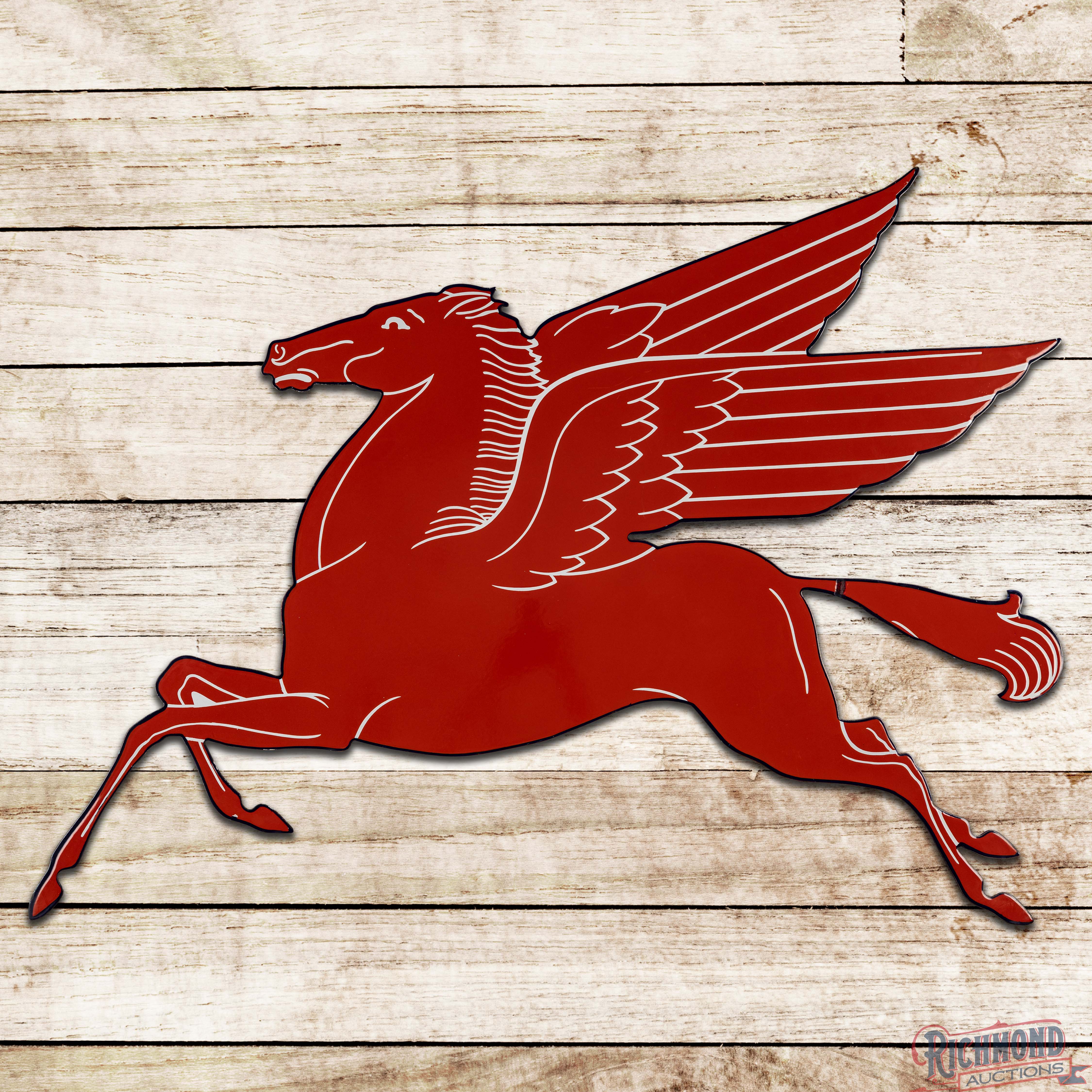 Superb Mobil Pegasus w/ Blue Border Die Cut Flat Single Sided Porcelain ...
