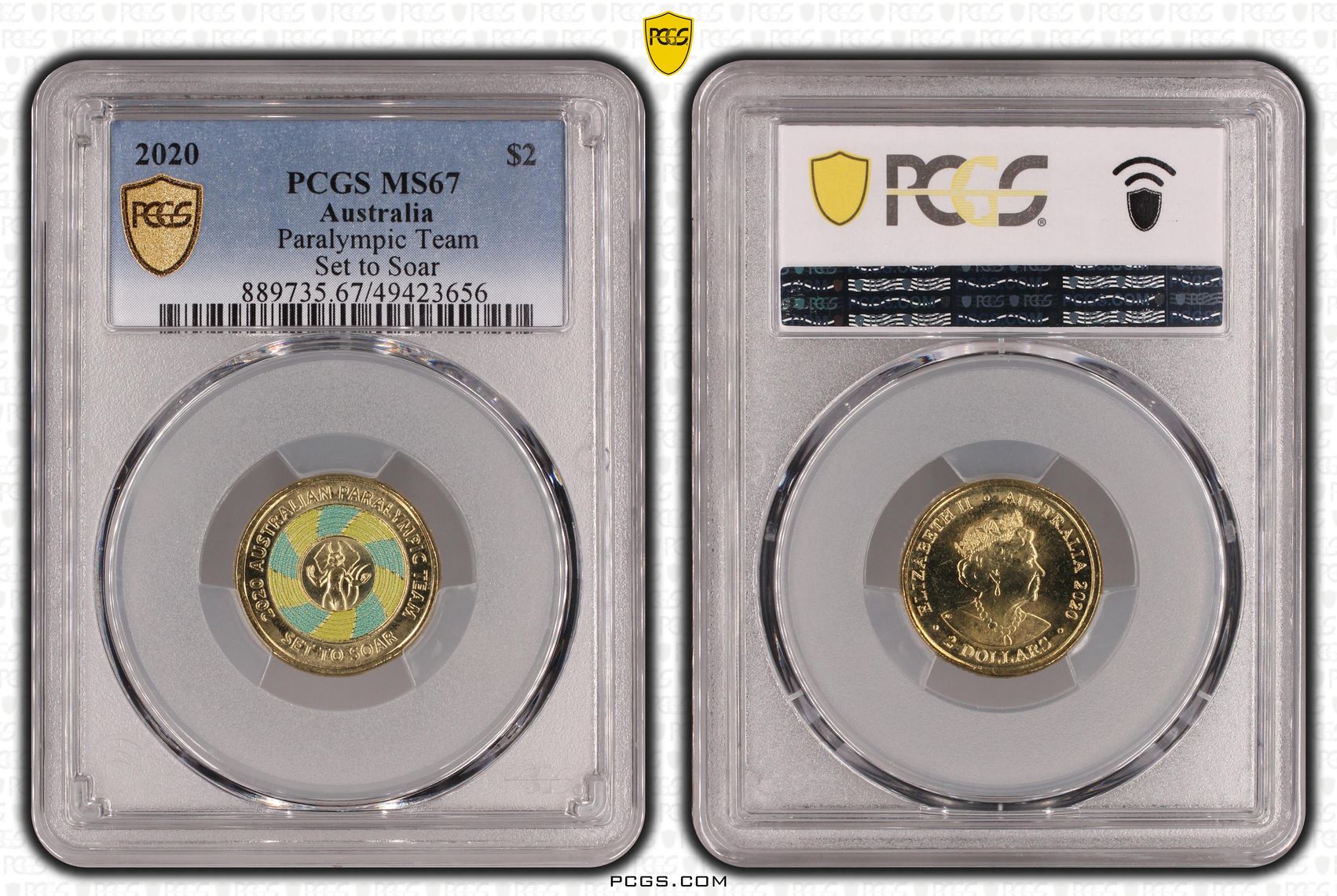Paralympic Team - Set to Soar - Colorized, Two Dollar, 2020, PCGS MS67