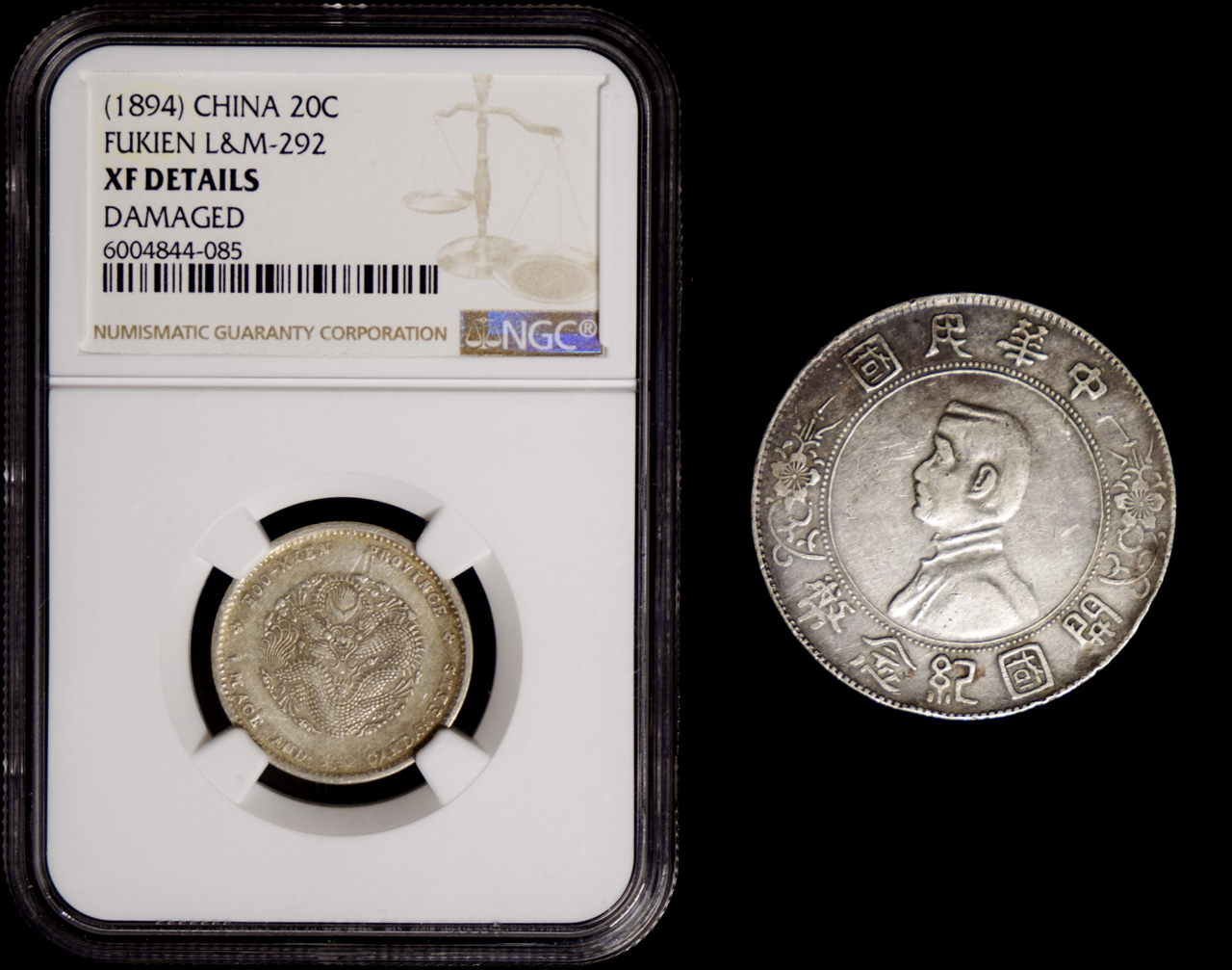 China Republic SYS 1927 $1 Memento Oxidized, 1894 Fukien 20