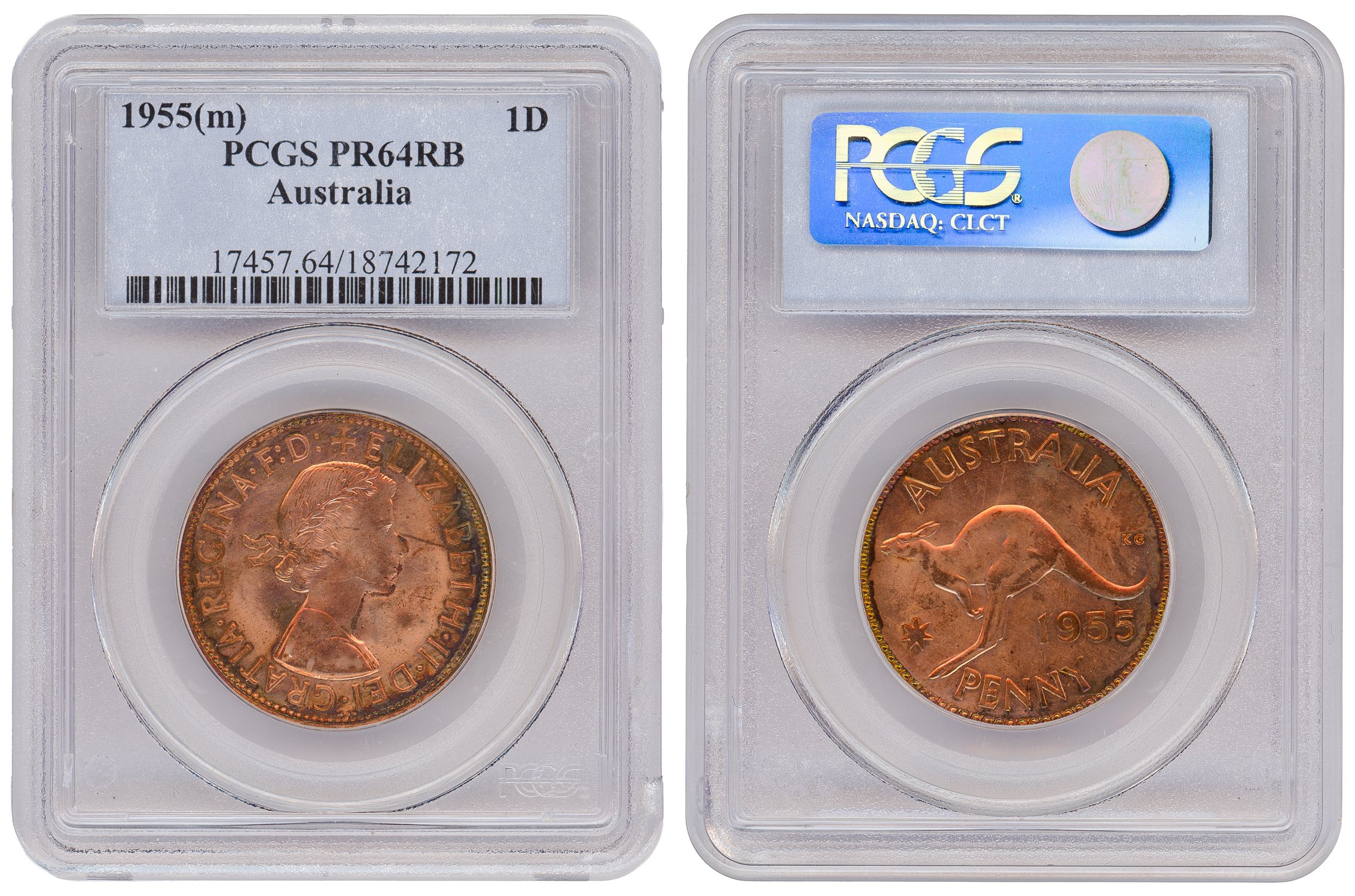 Elizabeth II, Penny, 1955, PCGS PR64RB