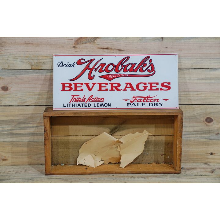 NOS Drink Hrobak's Beverages Single Sided Tin Embossed Metal Sign TAC 9.75