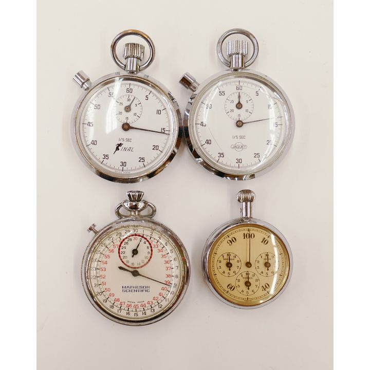 4pc Vintage Swiss Stopwatches. 3pc in working condition but not extensively tested.