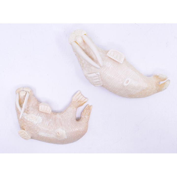 2pc Mitchell Toolie Inuit Carved Walrus Figures- 3.5'' and 4.5''