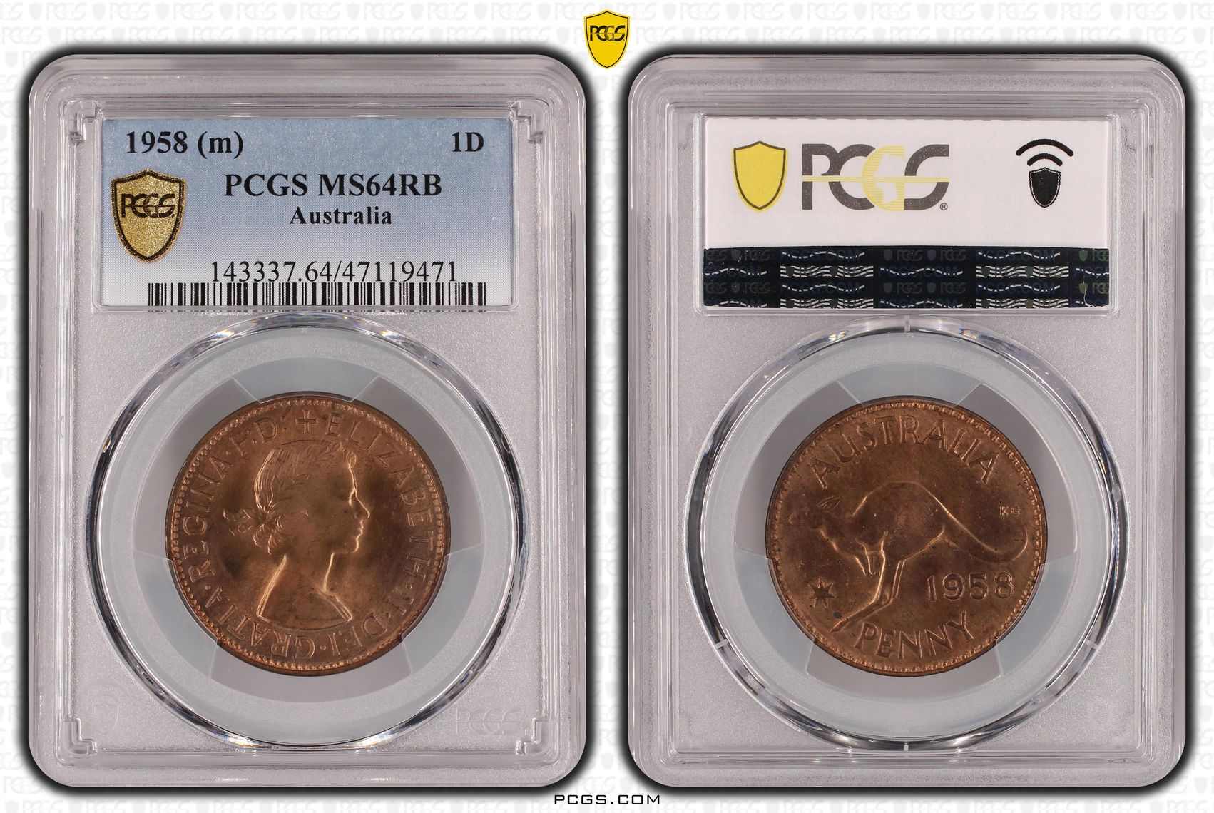 Elizabeth II, Penny, 1958, PCGS MS64RB