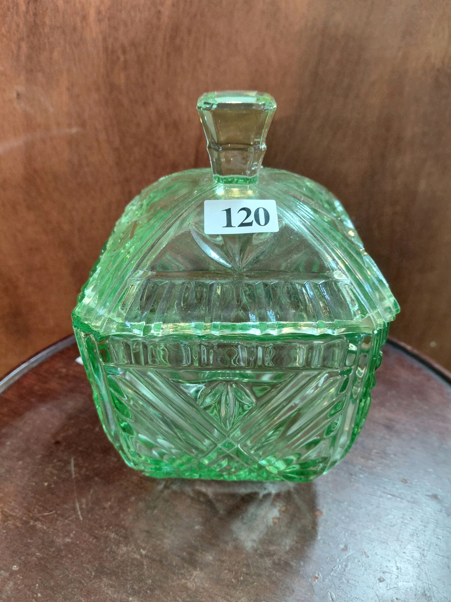 120 · ART DECO DEPRESSION GLASS LIDDED BISH
