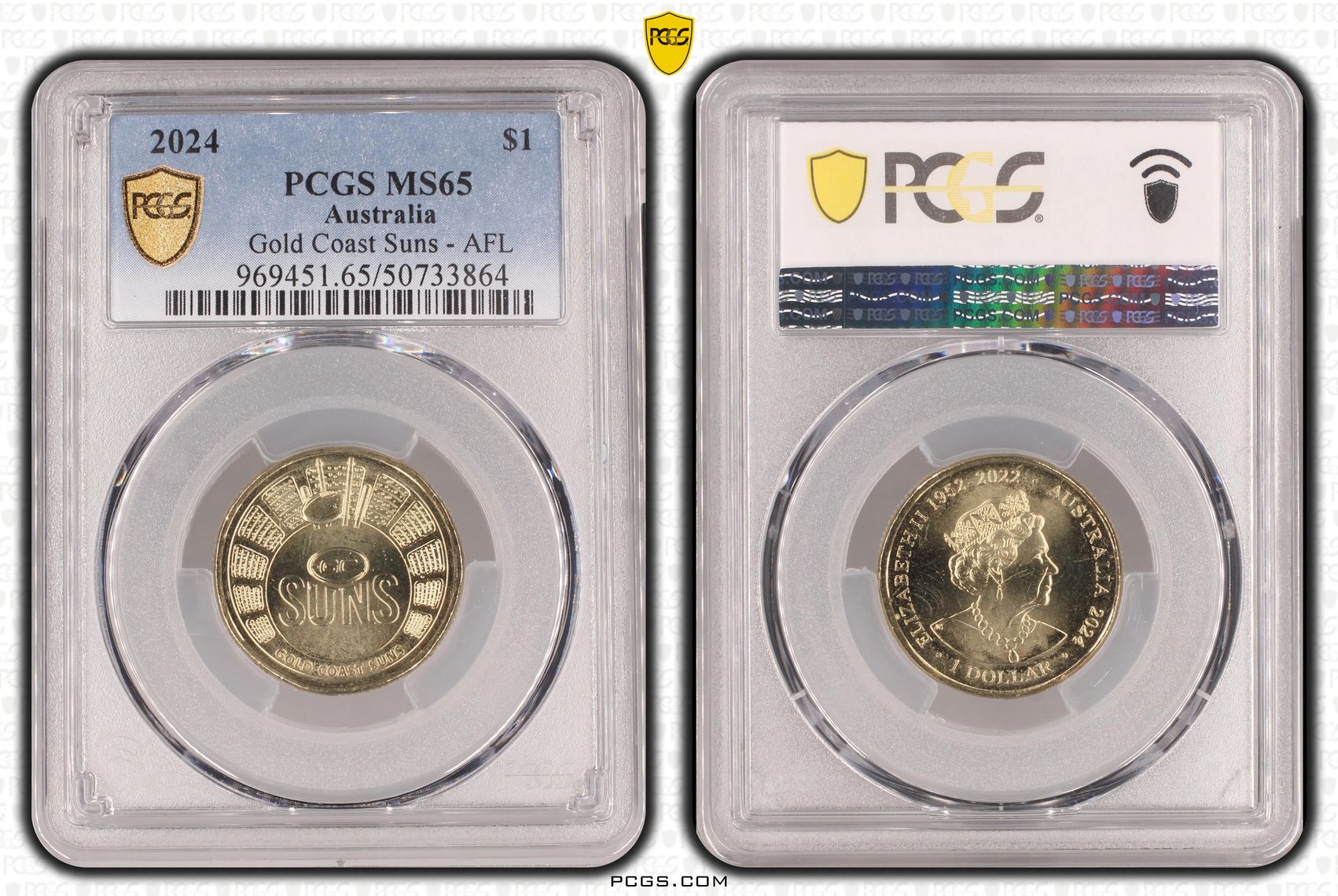 Gold Coast Suns - AFL POP 2/0, One Dollar, 2024, PCGS MS65