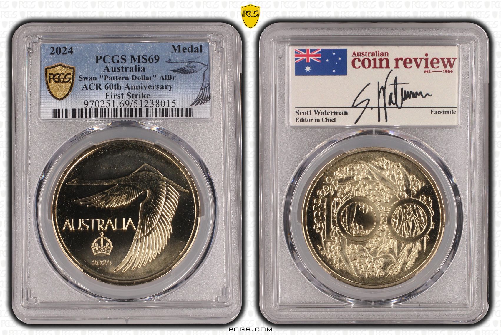 Swan "Pattern Dollar" AlBr ACR 60th Anniversary First Strike, Medal, 2024, PCGS MS69