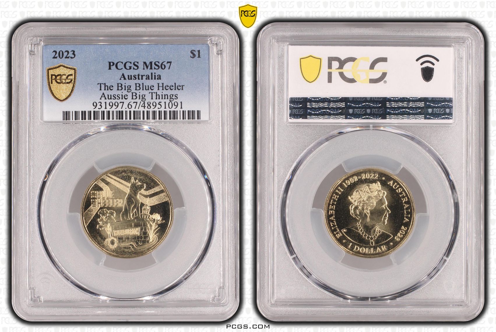 320 · Elizabeth II, The Big Blue Heeler Aussie Big Things , One Dollar, 2023, PCGS MS67
