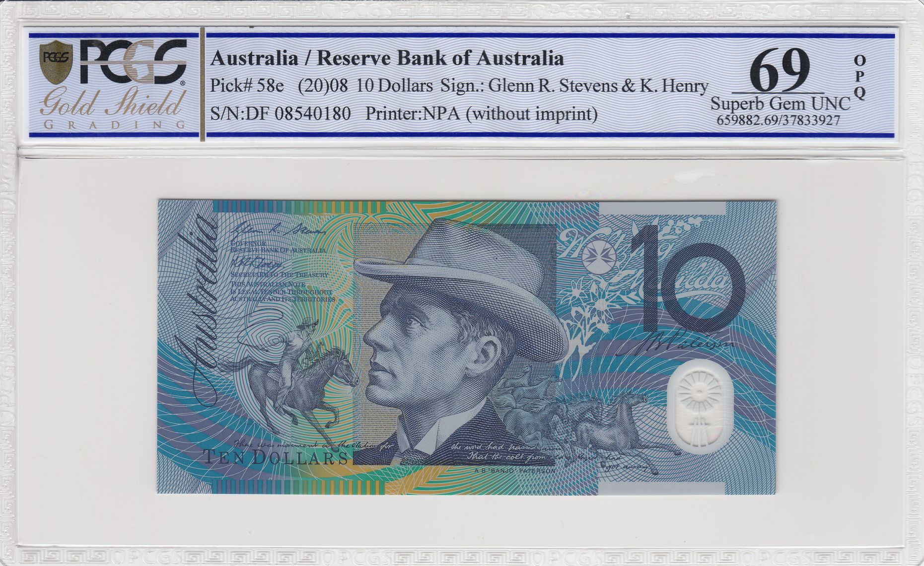 Stevens/Henry, Ten Dollar, 2008, PCGS Superb Gem UNC 69 PPQ