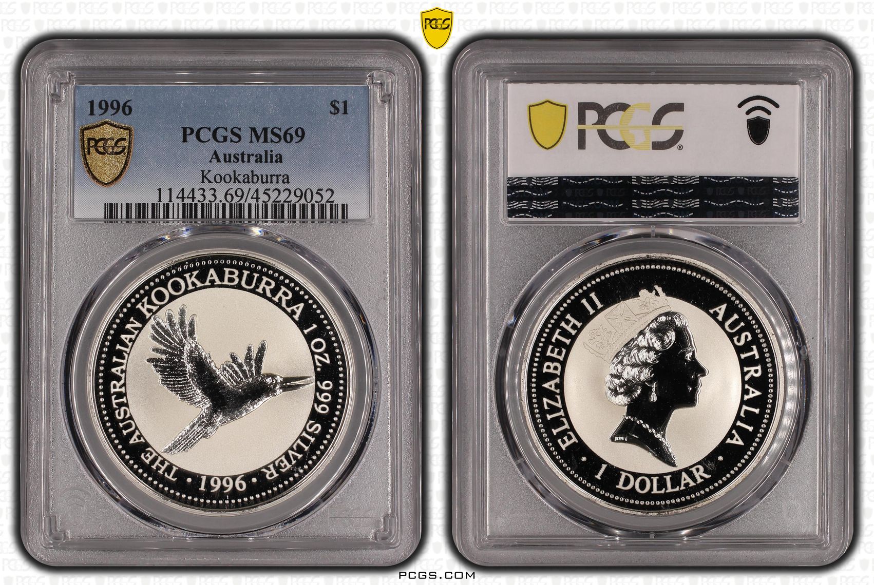 1996 Australia One Dollar, $1 Silver Kookaburra PCGS - MS69 -052