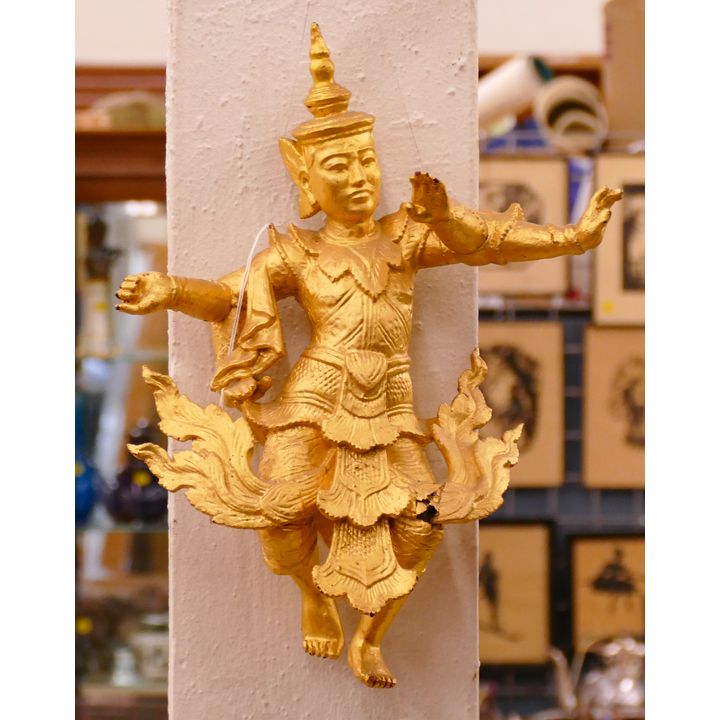 Thai Gilt Carved Wood Hanging Dancer- 15x11'' with some damage