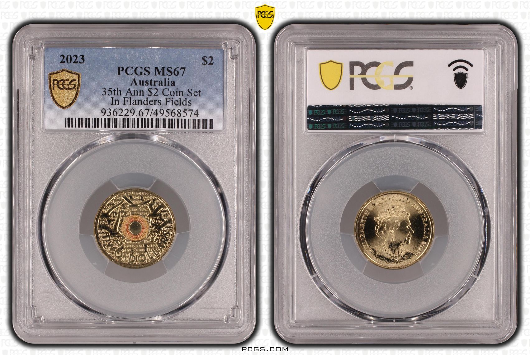 35th Ann $2 Coin Set Colourised In Flanders Fields, Two Dollar, 2023, PCGS MS67