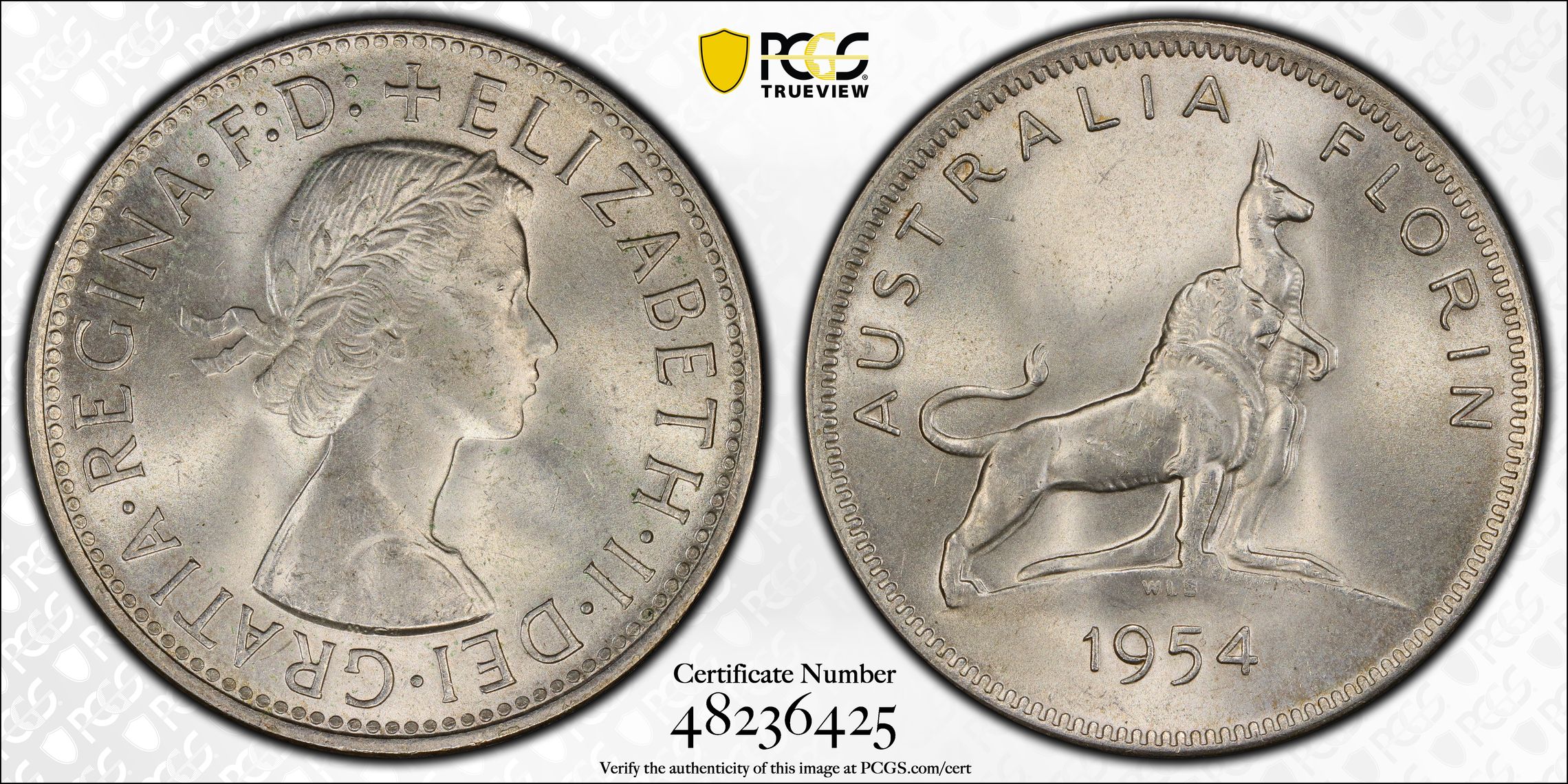 Elizabeth II, Royal Visit, Florin, 1954, PCGS MS63