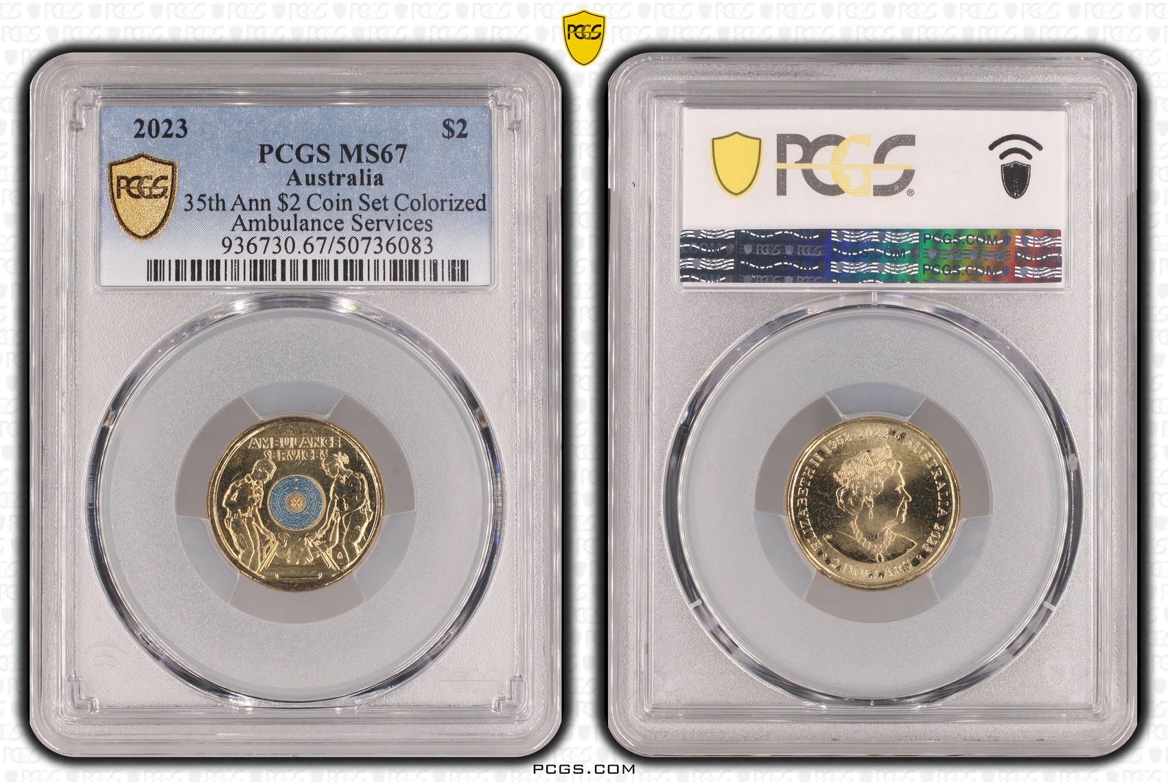 35th Ann $2 Coin Set Colorized - Ambulance Services , Two Dollar, 2023, PCGS MS67