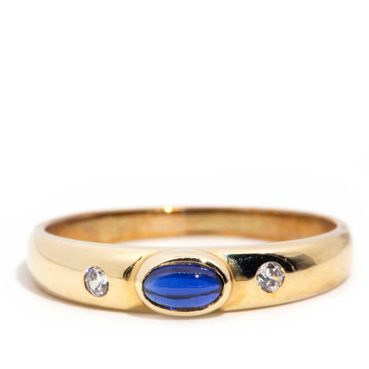 9 Carat Gold Sapphire Cabochon & Diamond Ring Circa 1990s